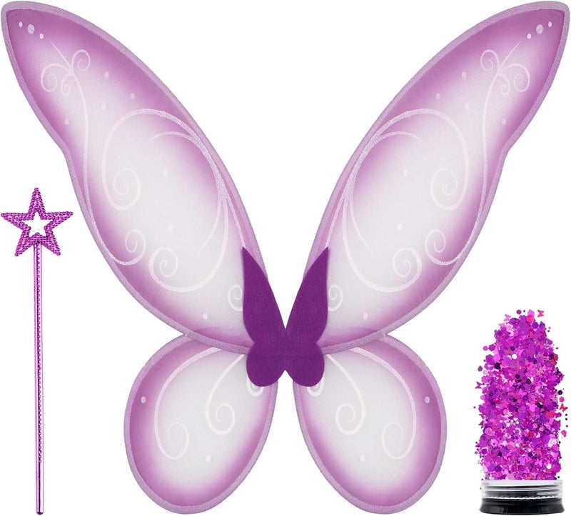 Funcredible Purple Costume Wings, Star Wand & Glitter – Adult Festival & Halloween Cosplay Accessory Set - Image 1
